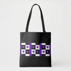 B&W Paarse harten slaan Tote Bag