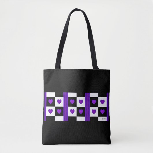 B&W Paarse harten slaan Tote Bag (Voorkant)