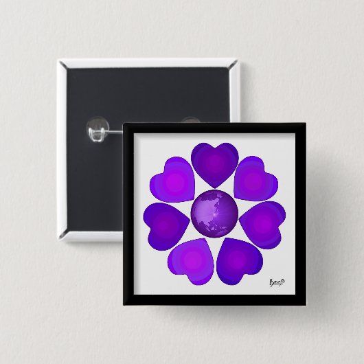 B&W Paarse harten slaan Vierkante Button 5,1 Cm (Voorkant /achterkant)