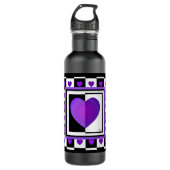 B&W Paarse harten slaan Waterfles (Voorkant)