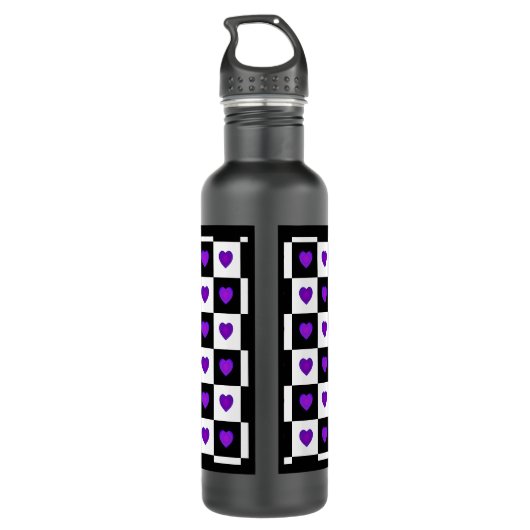 B&W Paarse harten slaan Waterfles (Achterkant)