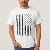 B&W Patriottisch Amerikaans Flag T-shirt (Voorkant)