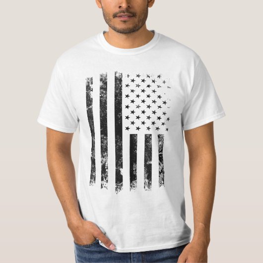  B&W Patriottisch Amerikaans Flag T-shirt (Voorkant)