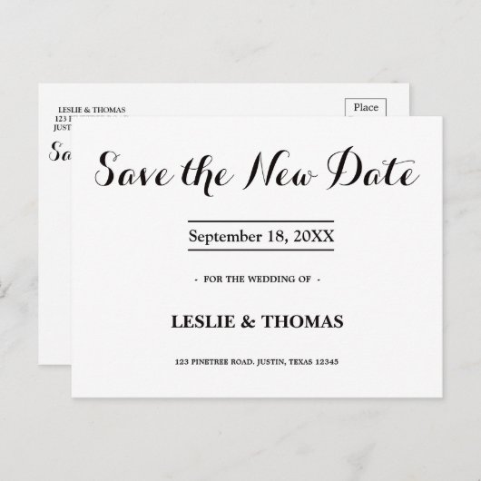 B&W Personalized Save the New Date Postcard Briefkaart (Voorkant / Achterkant)