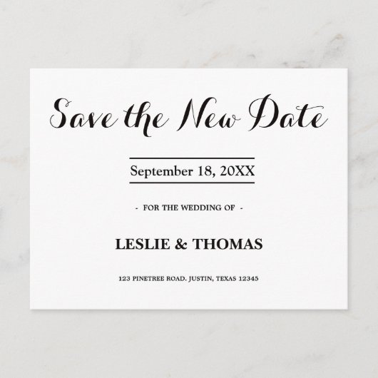 B&W Personalized Save the New Date Postcard Briefkaart (Voorkant)
