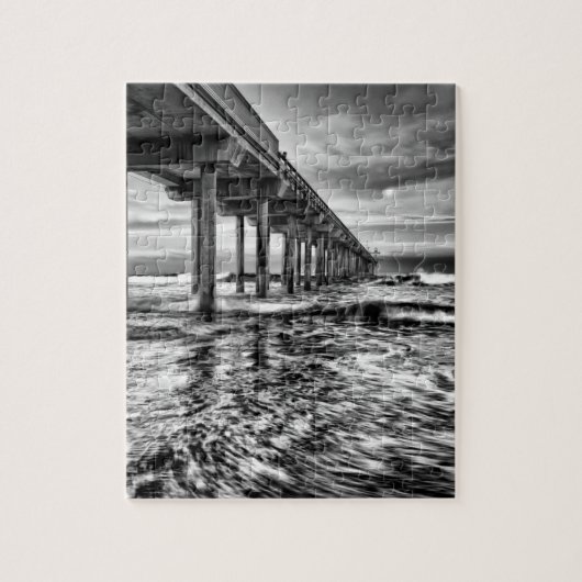 B&W pier bij zonsopgang, Californië Legpuzzel (Verticaal)