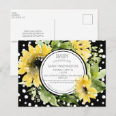 B/W Polka Dotted Sunflower Baby shower per post Uitnodiging Briefkaart (Voorkant / Achterkant)