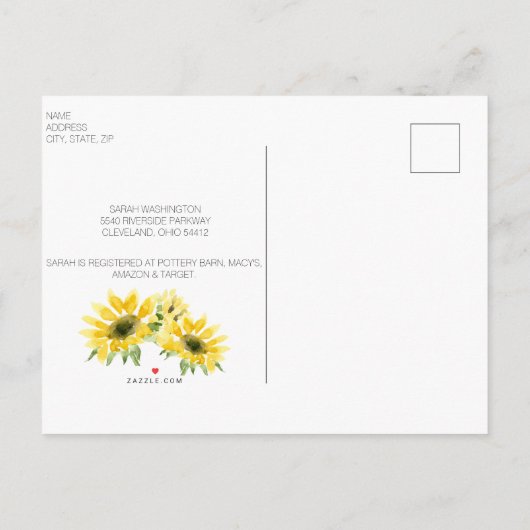 B/W Polka Dotted Sunflower Baby shower per post Uitnodiging Briefkaart (Achterkant)
