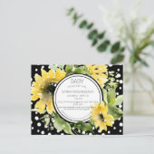 B/W Polka Dotted Sunflower Baby shower per post Uitnodiging Briefkaart (Staand voorkant)