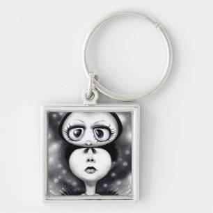 B&W Pop Surrealisme Big Eyes Sleutelhanger