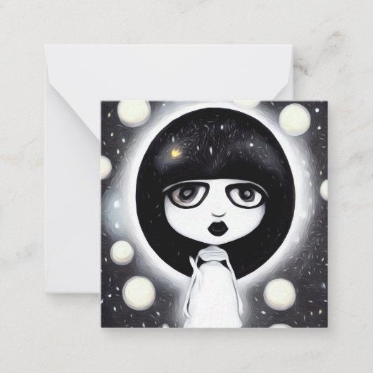 B&W Pop Surrealisme Little Doll Notitiekaartje (Voorkant)