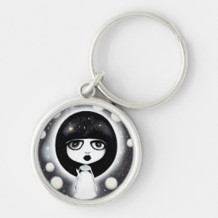 B&W Pop Surrealisme Little Doll Sleutelhanger