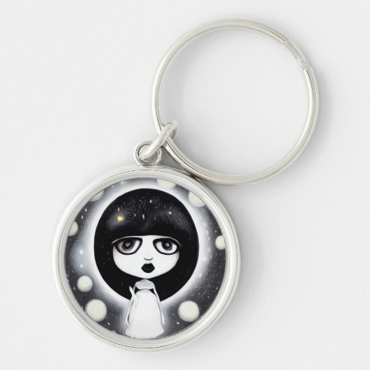B&W Pop Surrealisme Little Doll Sleutelhanger (Voorkant)