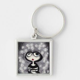 B&W-Pop Surrealisme van dolle en parels Sleutelhanger