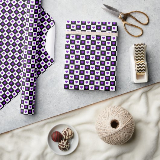 B&W Purple Hearts Beating Cadeaupapier (Crafts)