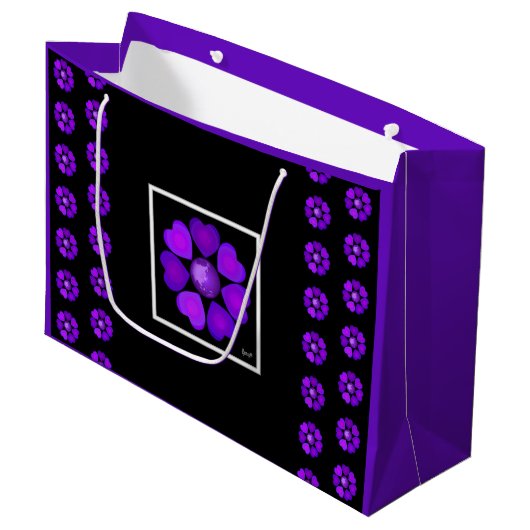B&W Purple Hearts Beating Groot Cadeauzakje (Voorkant Gekanteld)