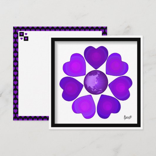 B&W Purple Hearts Beating Kaart (Voorkant / Achterkant)