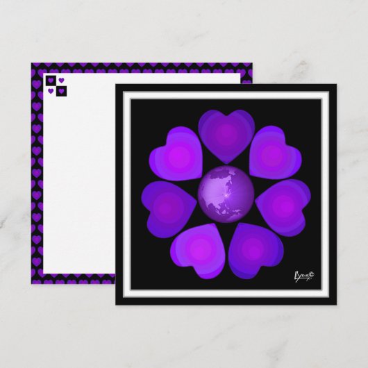 B&W Purple Hearts Beating Kaart (Voorkant / Achterkant)
