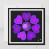 B&W Purple Hearts Beating Kaart (Voorkant)