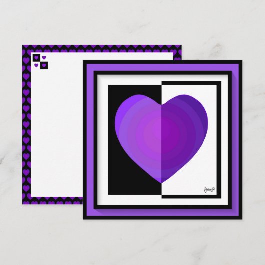 B&W Purple Hearts Beating Kaart (Voorkant / Achterkant)