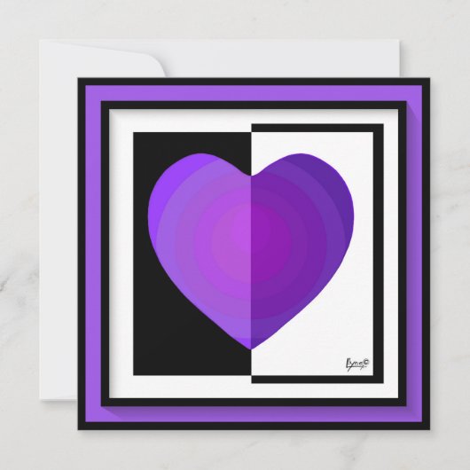 B&W Purple Hearts Beating Kaart (Voorkant)