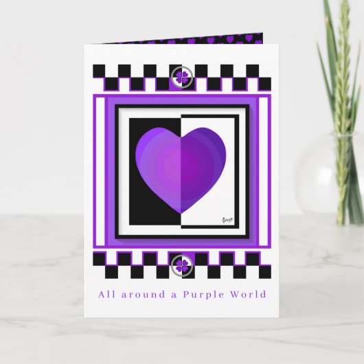 B&W Purple Hearts Beating lege kaart (Voorkant)