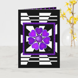 B&W Purple Hearts Beating verjaardagskaart Kaart