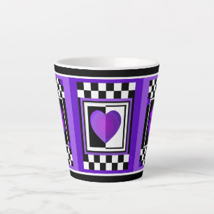 B&W Purple Hearts Kloppen Latte Mok