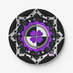 B&W Purple Hearts Kloppen Papieren Bordje