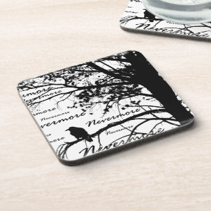B&W Raven Tree Silhouette - E.A. Poe Drankjes Onderzetter