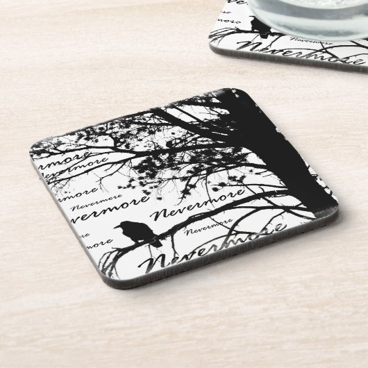 B&W Raven Tree Silhouette - E.A. Poe Drankjes Onderzetter (Linkerzijde)