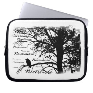 B&W Raven Tree Silhouette - E.A. Poe Laptop Sleeve