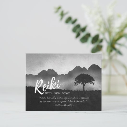 B&W Reiki Master Yoga Mediation instructeur Citate Briefkaart (Staand voorkant)