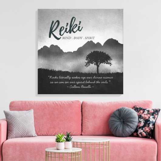 B&W Reiki Master Yoga Mediation instructeur Citate Canvas Afdruk (Insitu (Woonkamer))