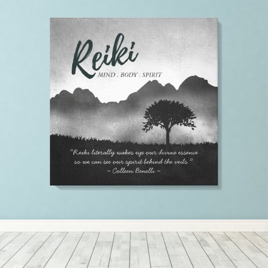 B&W Reiki Master Yoga Mediation instructeur Citate Canvas Afdruk (Insitu (Houten vloer))