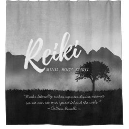 B&W Reiki Master Yoga Mediation instructeur Citate Douchegordijn