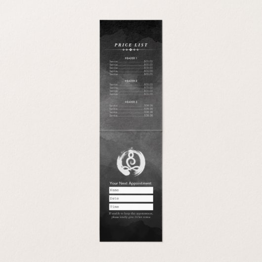 B&W Reiki Yoga-instructeur Prijslijst Aanwijzing Visitekaartje (Binnenkant ongevouwen)