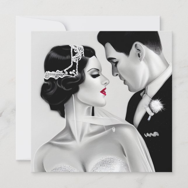 B&W Retro Art Deco  Bride & Groom (Voorkant)