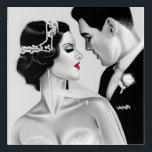 B&W Retro Art Deco  Bride & Groom Acryl Muurkunst<br><div class="desc">B&W Retro Art Deco  Bride & Groom</div>