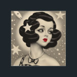 B&W Retro Art Deco Space Girl Hout Afdruk<br><div class="desc">B&W Retro Art Deco Space Girl</div>