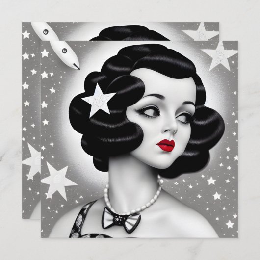 B&W Retro Art Deco Space Girl Kaart (Voorkant / Achterkant)