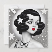 B&W Retro Art Deco Space Girl Kaart (Achterkant)