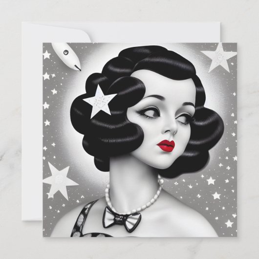 B&W Retro Art Deco Space Girl Kaart (Achterkant)