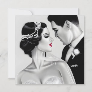 B&W Retro Art Deco Vintage Bruid & Bruidegom