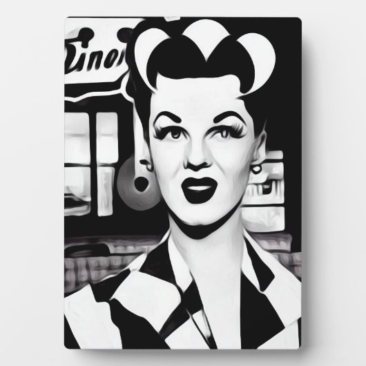 B&W Retro Diner Waitress Fotoplaat (voorkant)