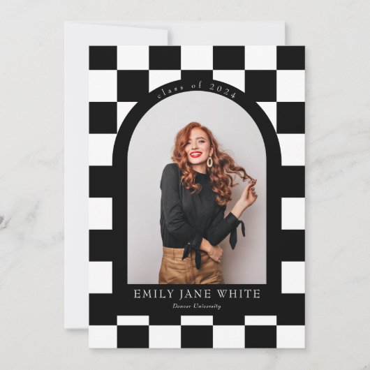 B&W Retro geruit Arch Classic Photo Afstuderen Kaart (Voorkant)