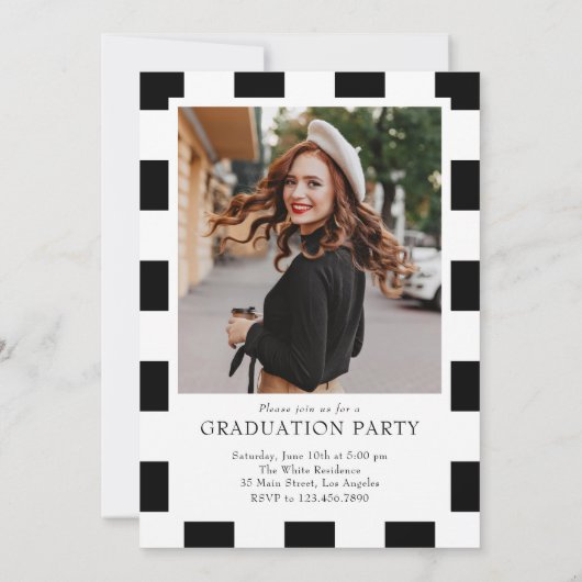 B&W Retro geruit Arch Classic Photo Afstuderen Kaart (Achterkant)