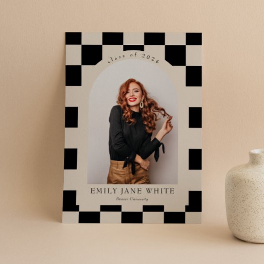 B&W Retro geruit Arch Classic Photo Afstuderen Kaart