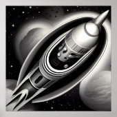 B&W Retro Rocket Poster (Voorkant)