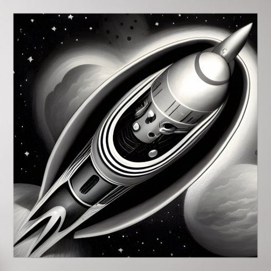 B&W Retro Rocket Poster (Voorkant)